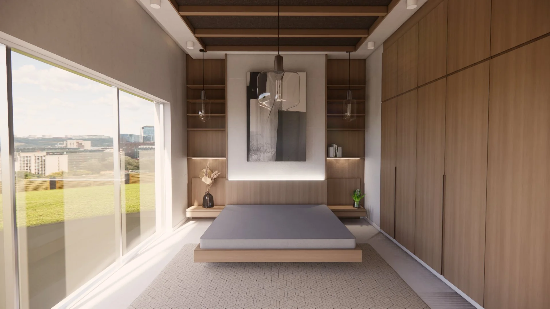 3D vizualizacija sobe u Japandi stilu