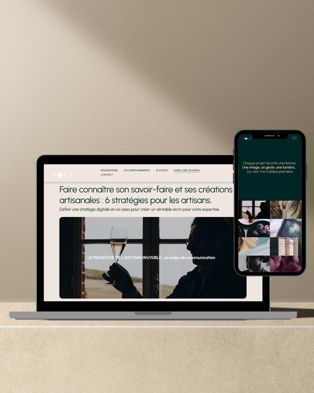 Mock up du site web de Studio Moka sur ordinateur et mobile par Studio Moka