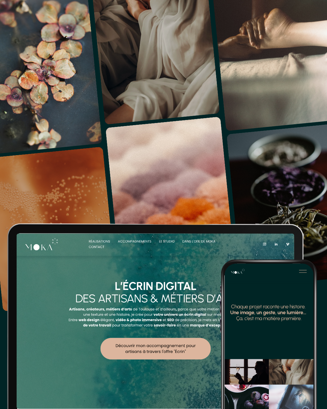 Mock up du site web de Studio Moka sur ordinateur et mobile par Studio Moka