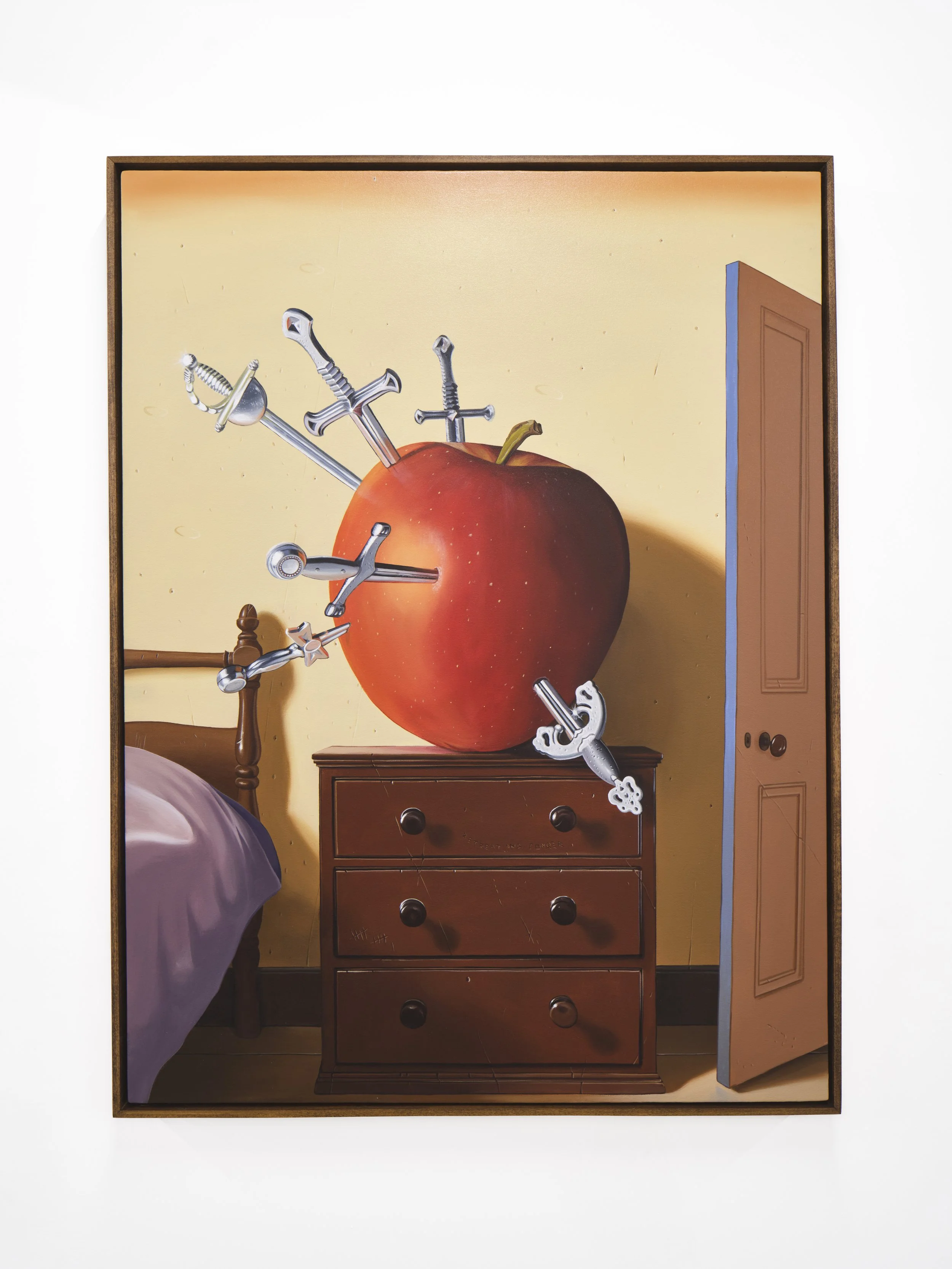 Conner O'Leary 
Retreat and Conquer, 2025 
Acrylic on canvas stretched over panel 
36 x 48 inches