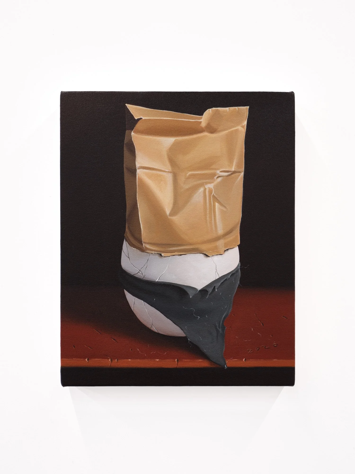 Conner O'Leary 
Sacrifice at the Altar of the Secret Police, 2026 
Acrylic on panel stretched over canvas 
12 x 15 inches