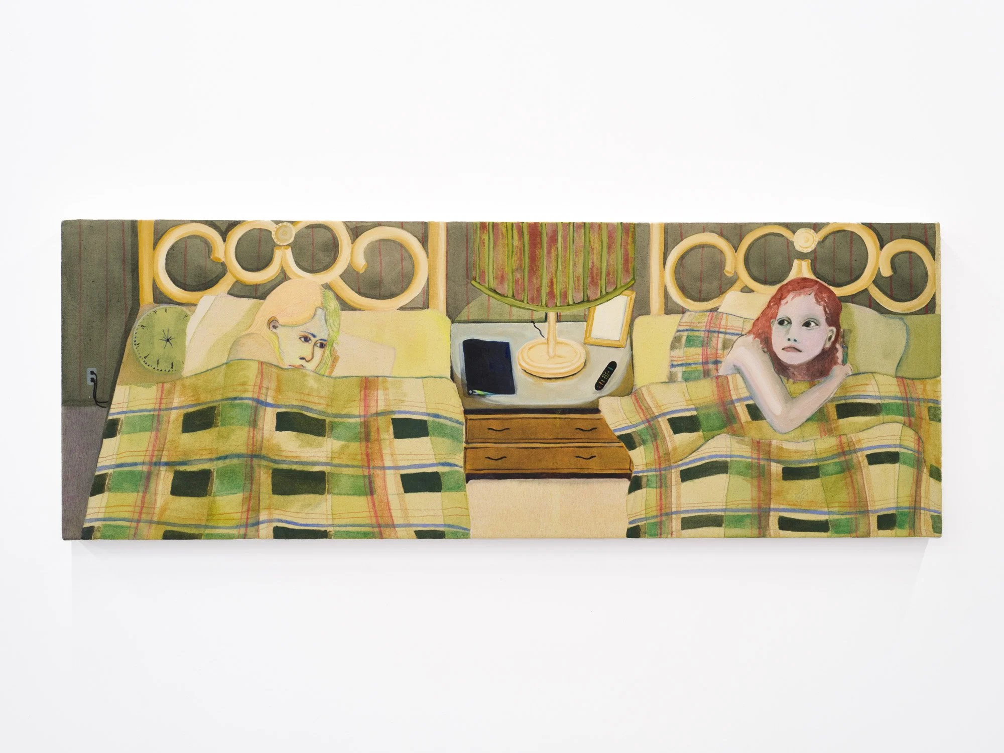 Rowan Howe 
Double Twin, 2026 
Acrylic, watercolor pencil, and oil on canvas 
18 x 50 inches