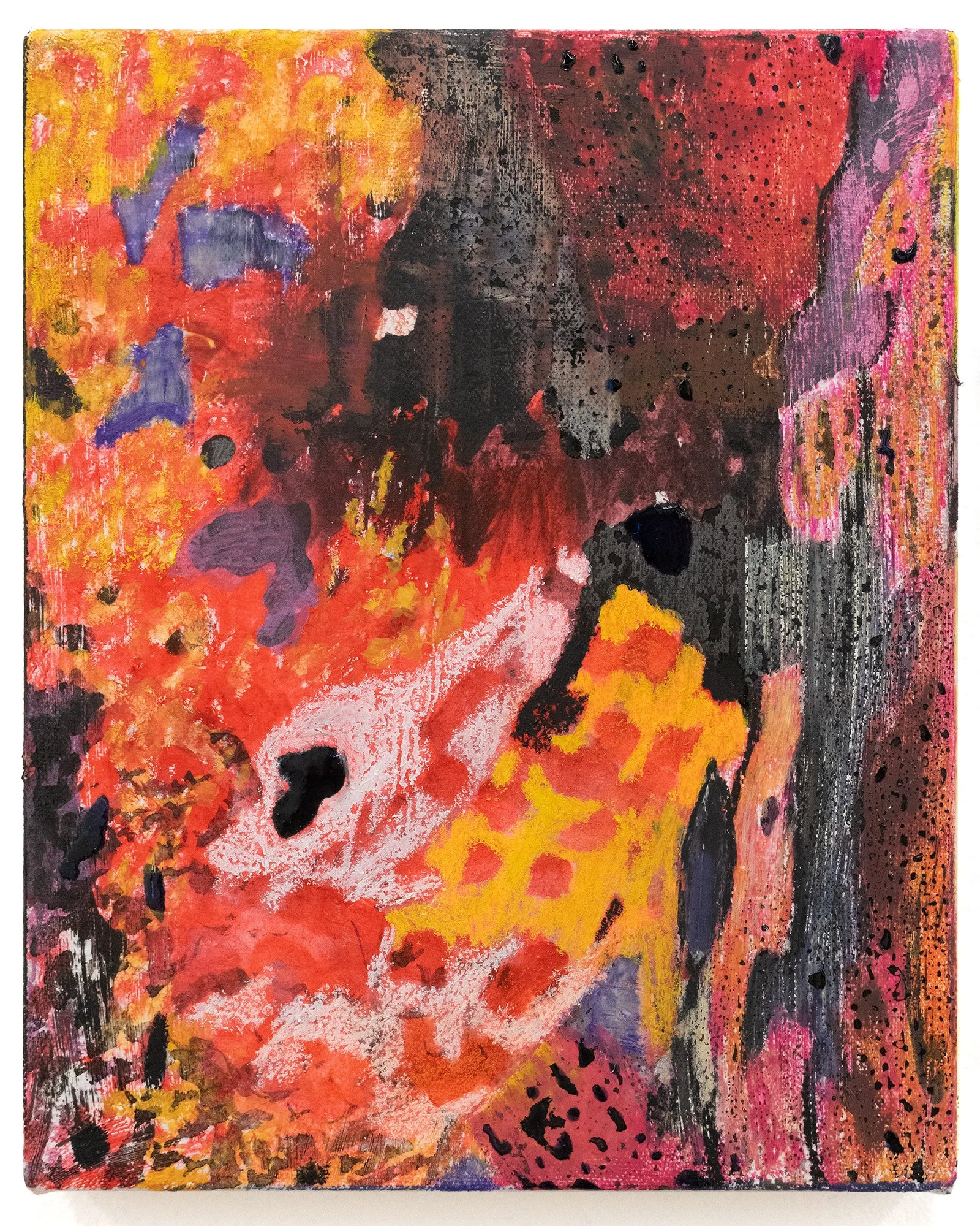 Laurent Le Bel-Roux  
Unexpected Guests, 2025  
Acrylic, watercolor, photo transfer, and oil pastel on canvas mounted on panel  
10 x 8 inches