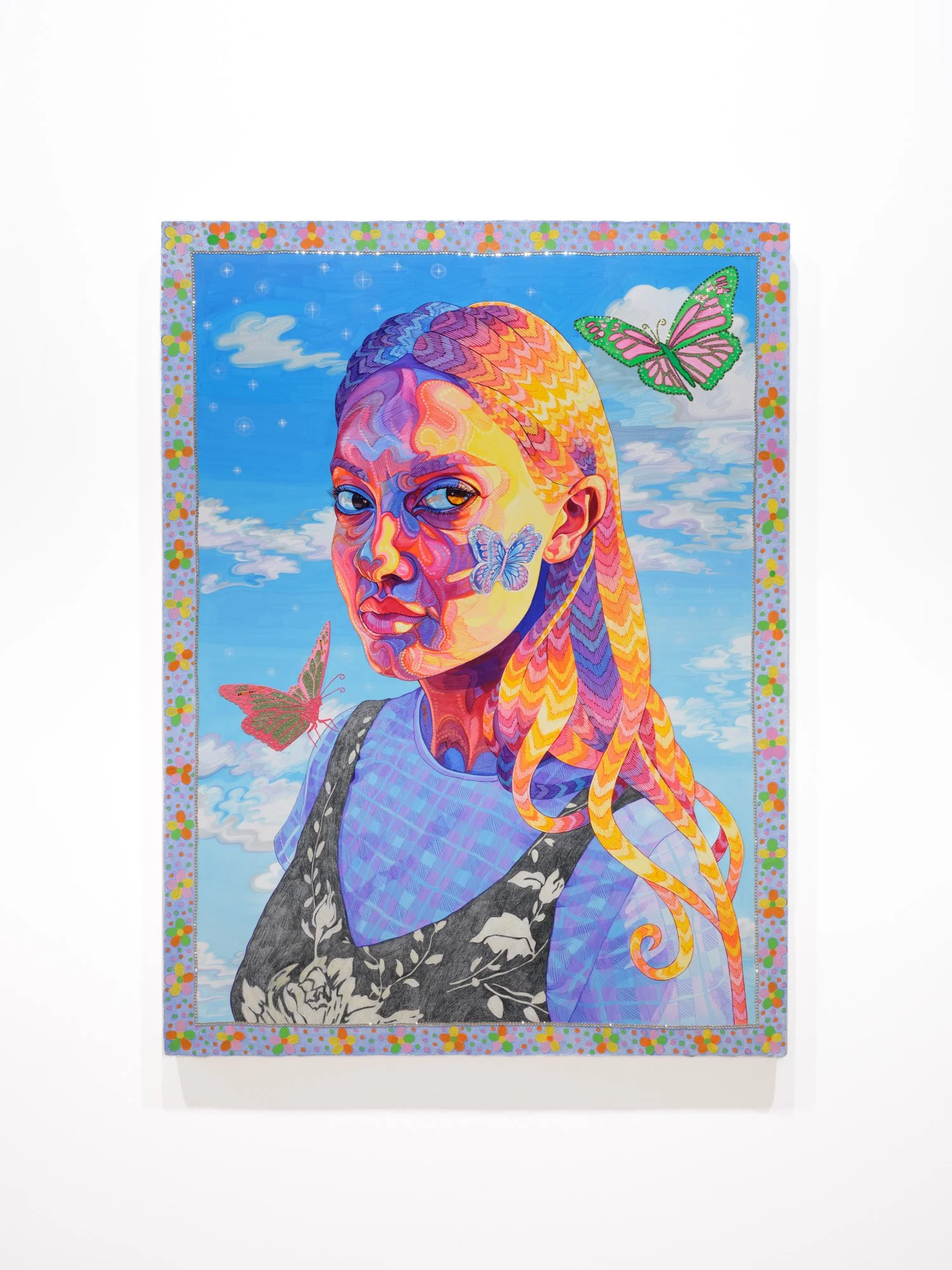 Hannah Lupton Reinhard 
Day Dream, 2025 
Oil, colored pencil, Swarovski crystals on canvas 
30 x 40 inches