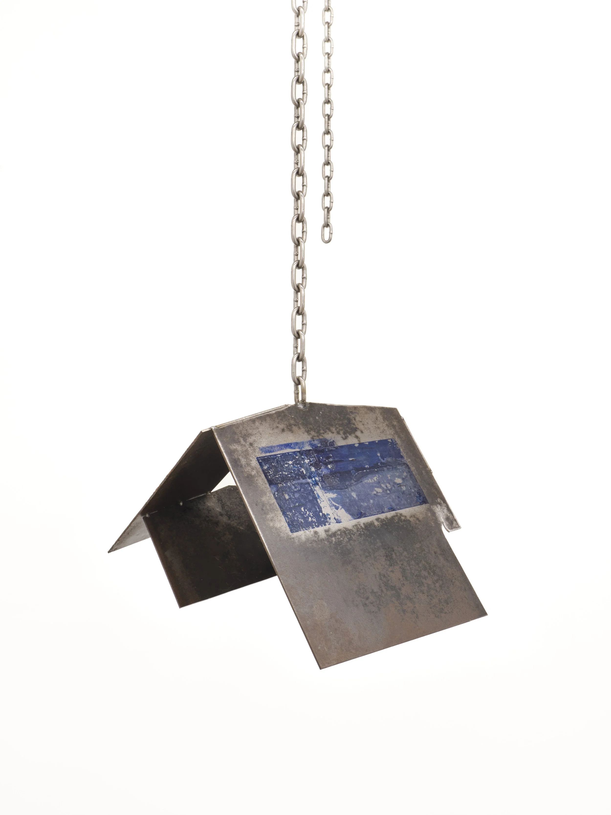 Wes Thompson 
Pond West, 2025 
Steel and image transfer 
13 (h) x 13 (l) x 17 (w) inches