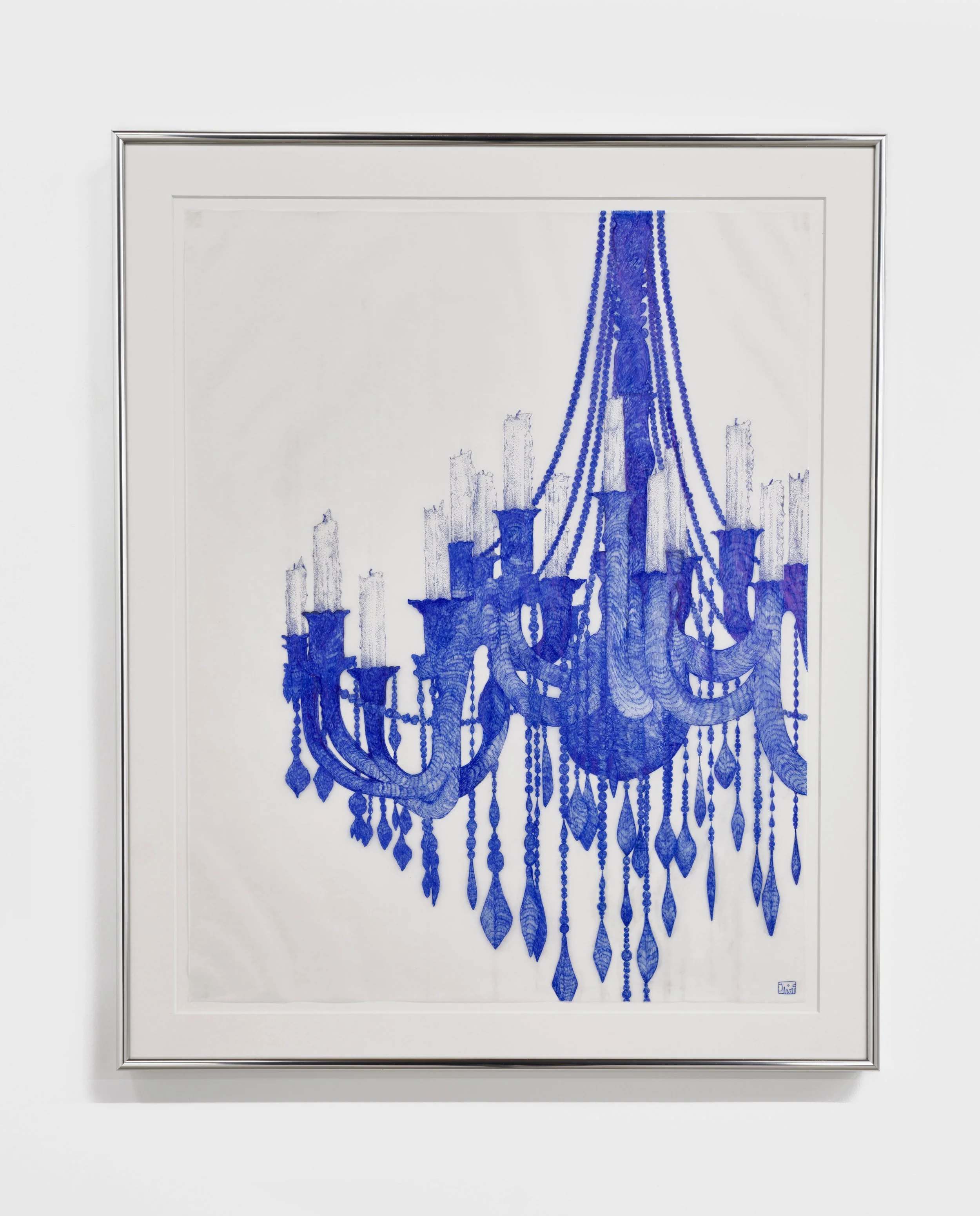 Jeffrey From 
a chandelier, 2025 
Ballpoint pen on vellum 
19 x 26 inches 
21 x 28 inches framed