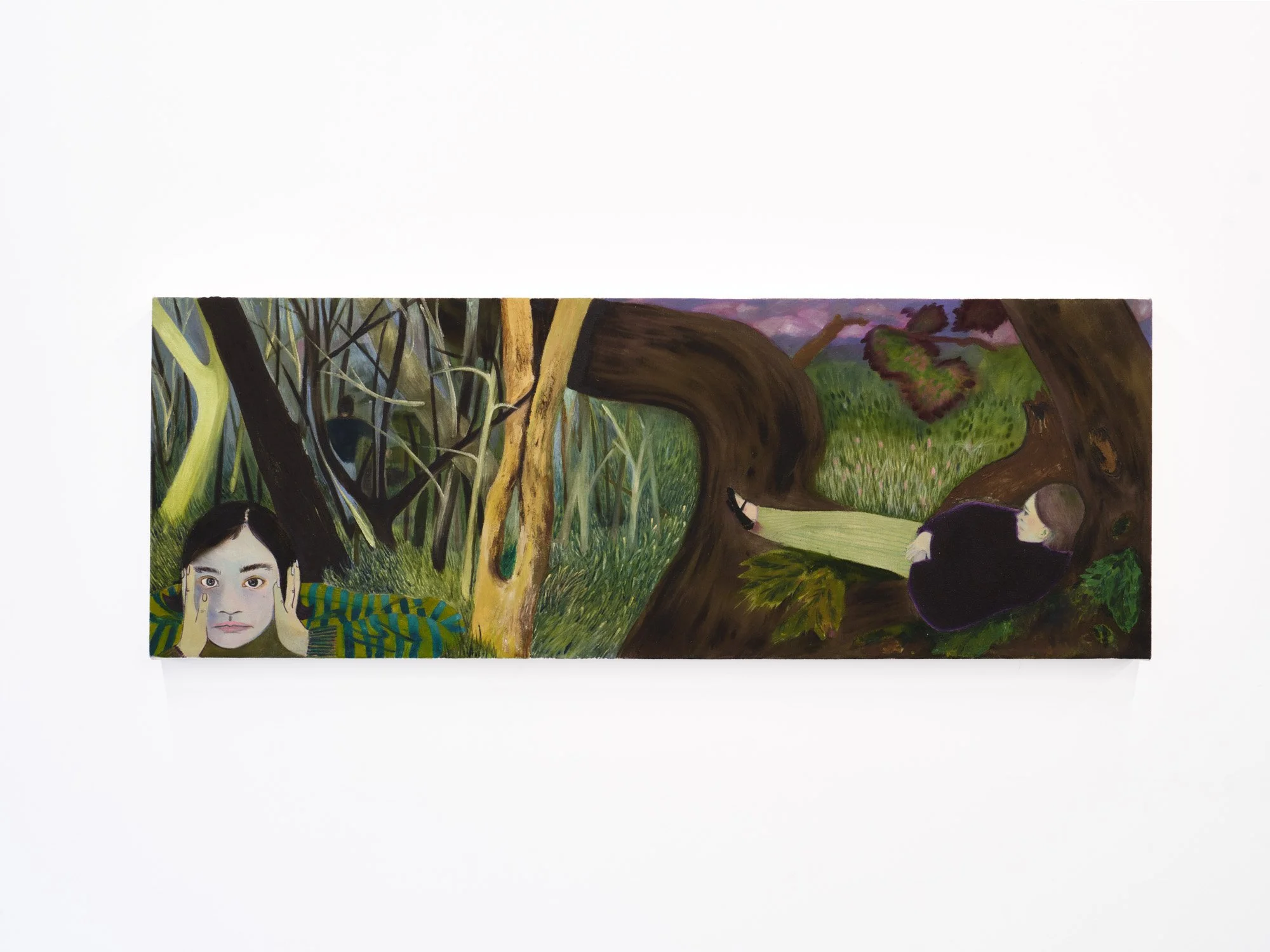 Rowan Howe 
Interior Worlds, 2026 
Acrylic, watercolor pencil, and oil on canvas 
18 x 50 inches