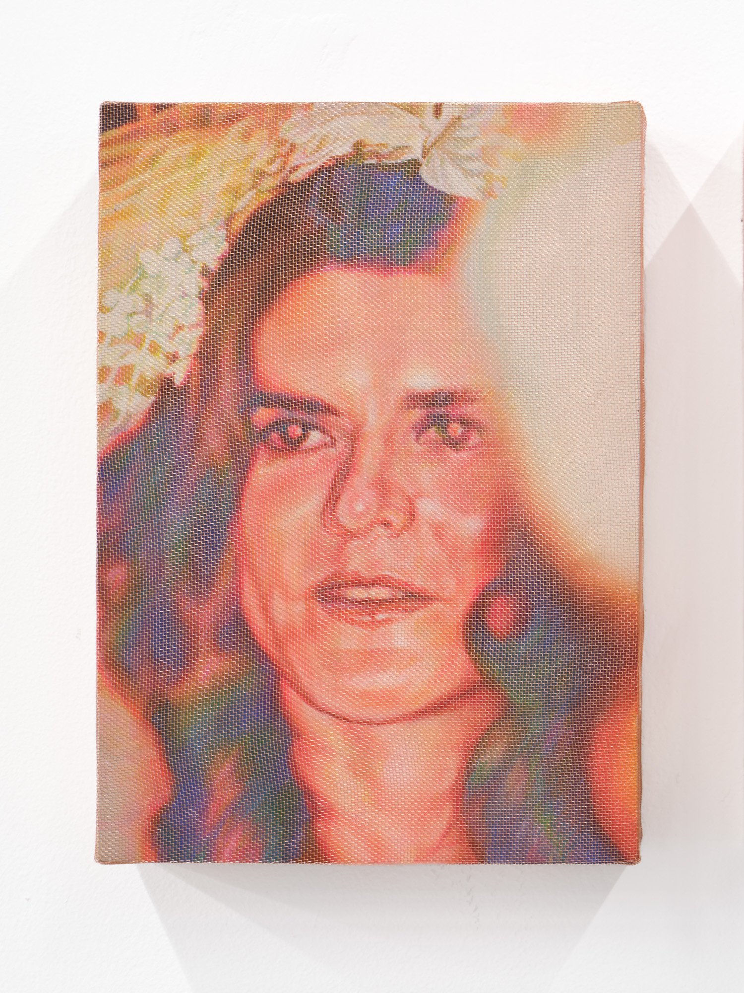Hayley Labrum 
The sisters in the room will please veil their faces (Bridal Barbara), 2026 
Oil on panel wrapped in copper mesh 
5 x 7 inches