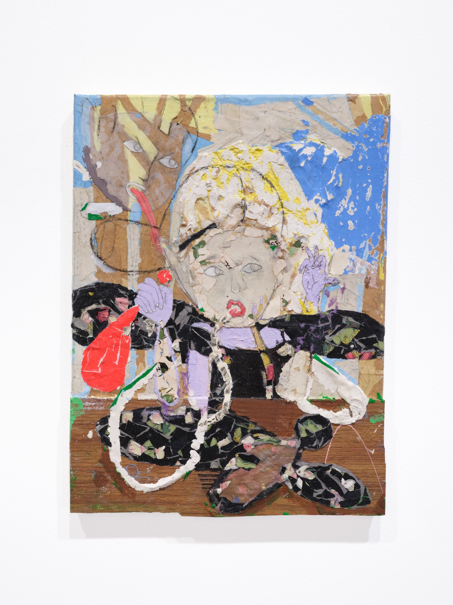 Jaxon Demme 
November 18th, 2025 
Found paper, house paint, oil clay, paper pulp, pencil, charcoal 
11 x 14 inches