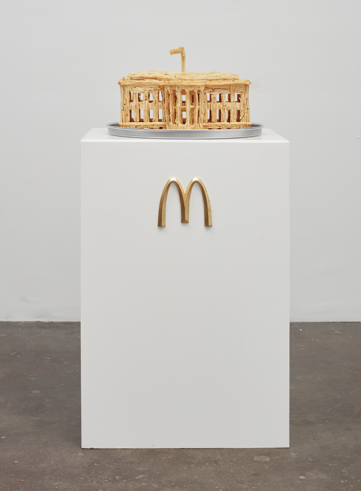 Sam Keller 
Ancient Grease, 2026 
McDonald’s fries, cyanoacrylate, tray. Custom vitrine with cast plastic and imitation gold leaf detail. 
19 x 19 x 16 inches