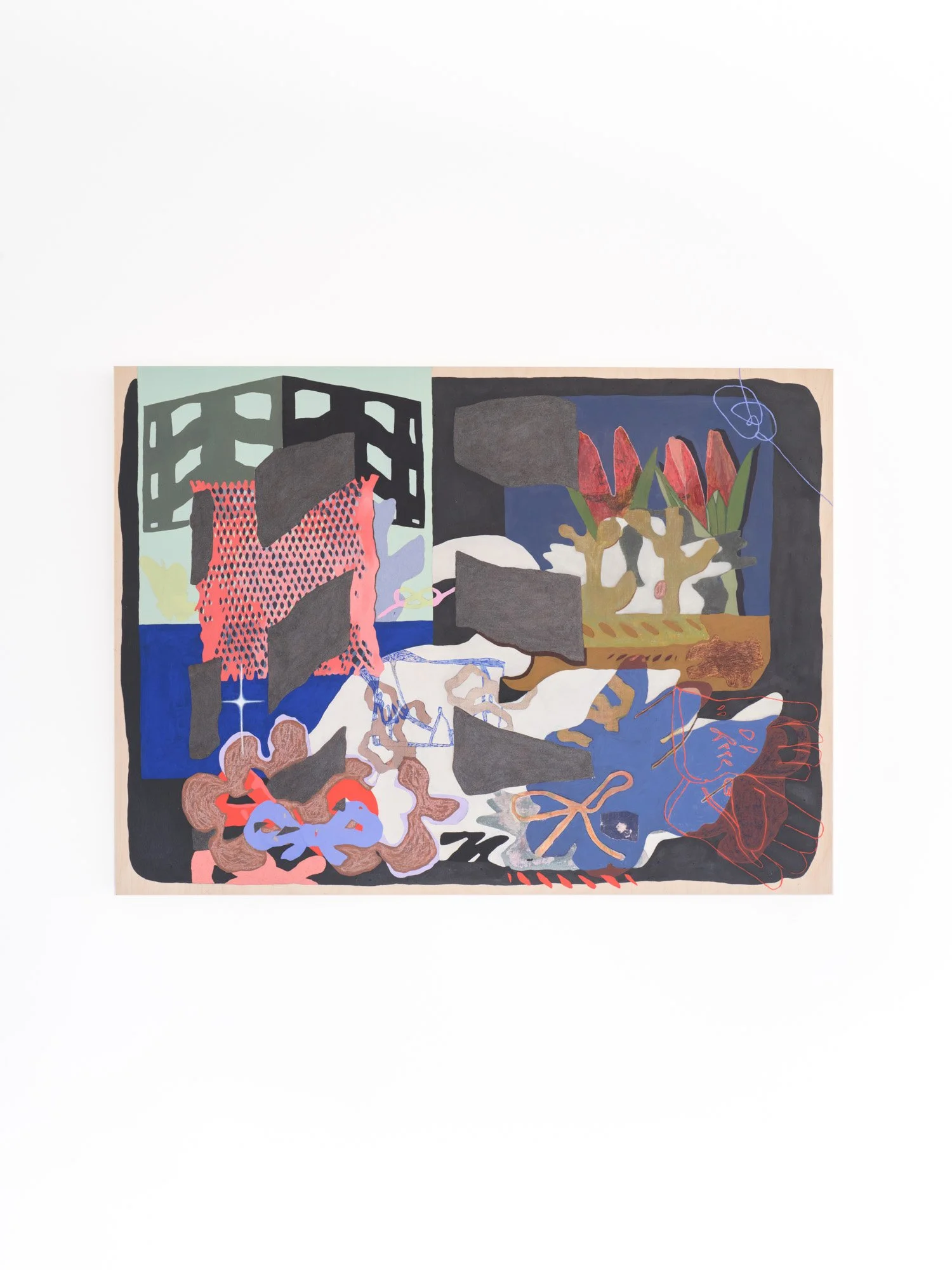 Sarah Stellman 
Smile ding, 2025 
Oil, acrylic, and oil pastel on wood panel 
22 x 30 inches