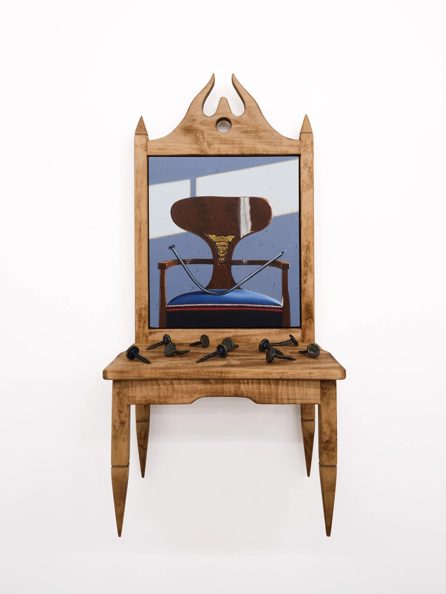 Conner O'Leary 
Shift Altar, 2026 
Canvas on panel, maple 
H: 38 L:12 W: 18 inches