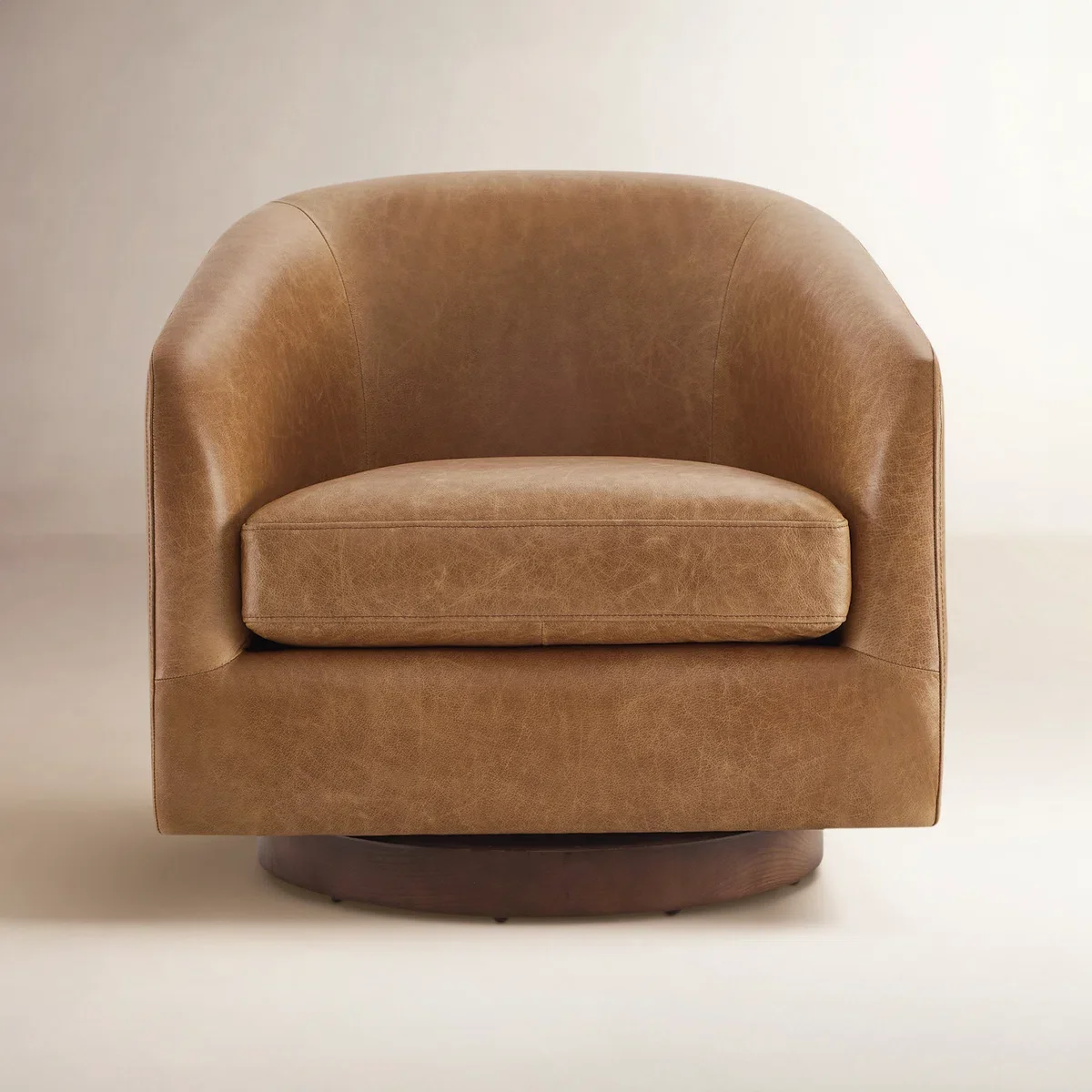 Brown Leather Barrel Chair.webp
