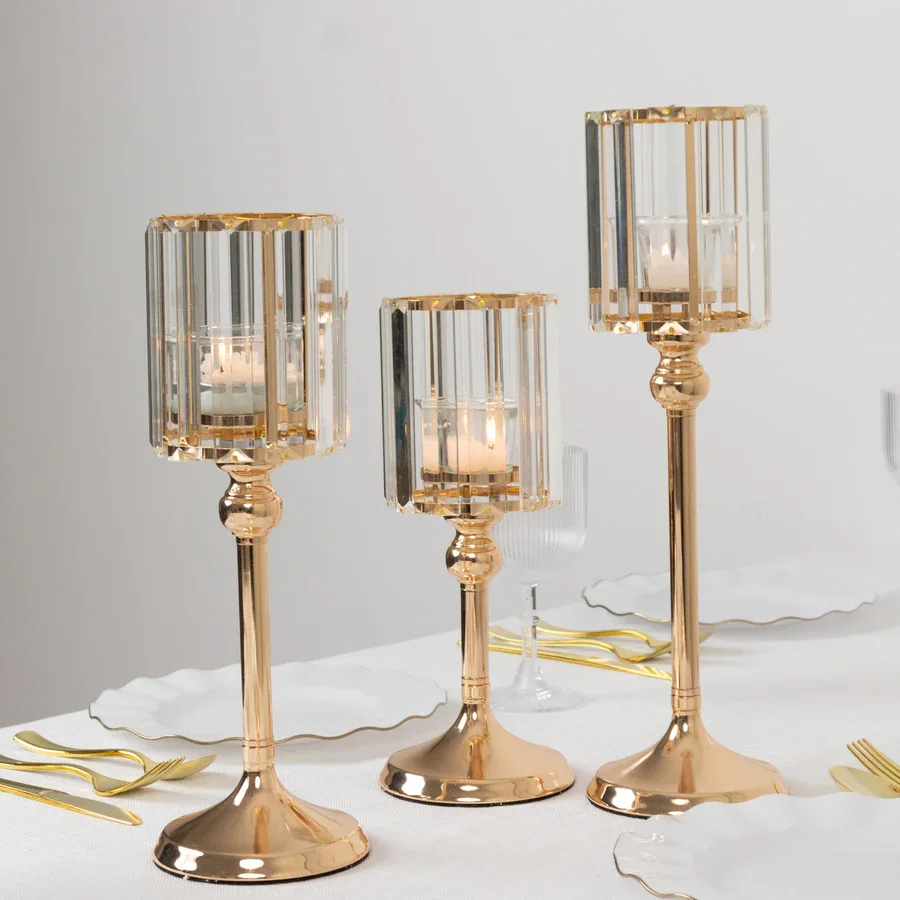 Gold Crystal Pendant Hurricane Candle Holders.webp