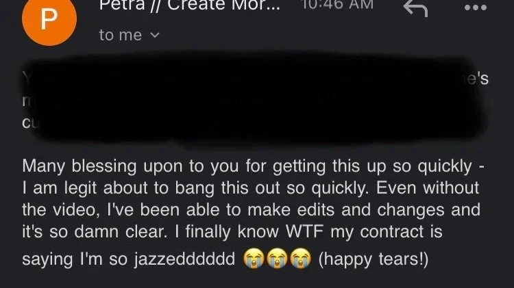 Fix-Your-Template Guide screenshot testimonial: "Many blessing upon to you for getting this up so quickly - I am legit about to bang this out so quickly. Even without the video, I've been able to make edits and changes and it's so damn clear..."