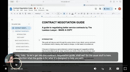 gif showing video tutorial of the contract negotiation guide for lowercase legal