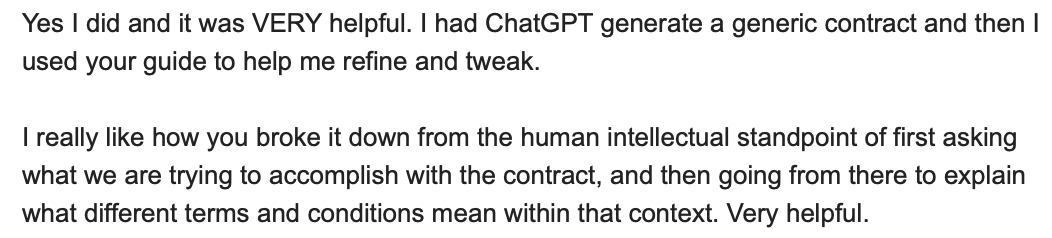 screenshot fix your contract template testimonial