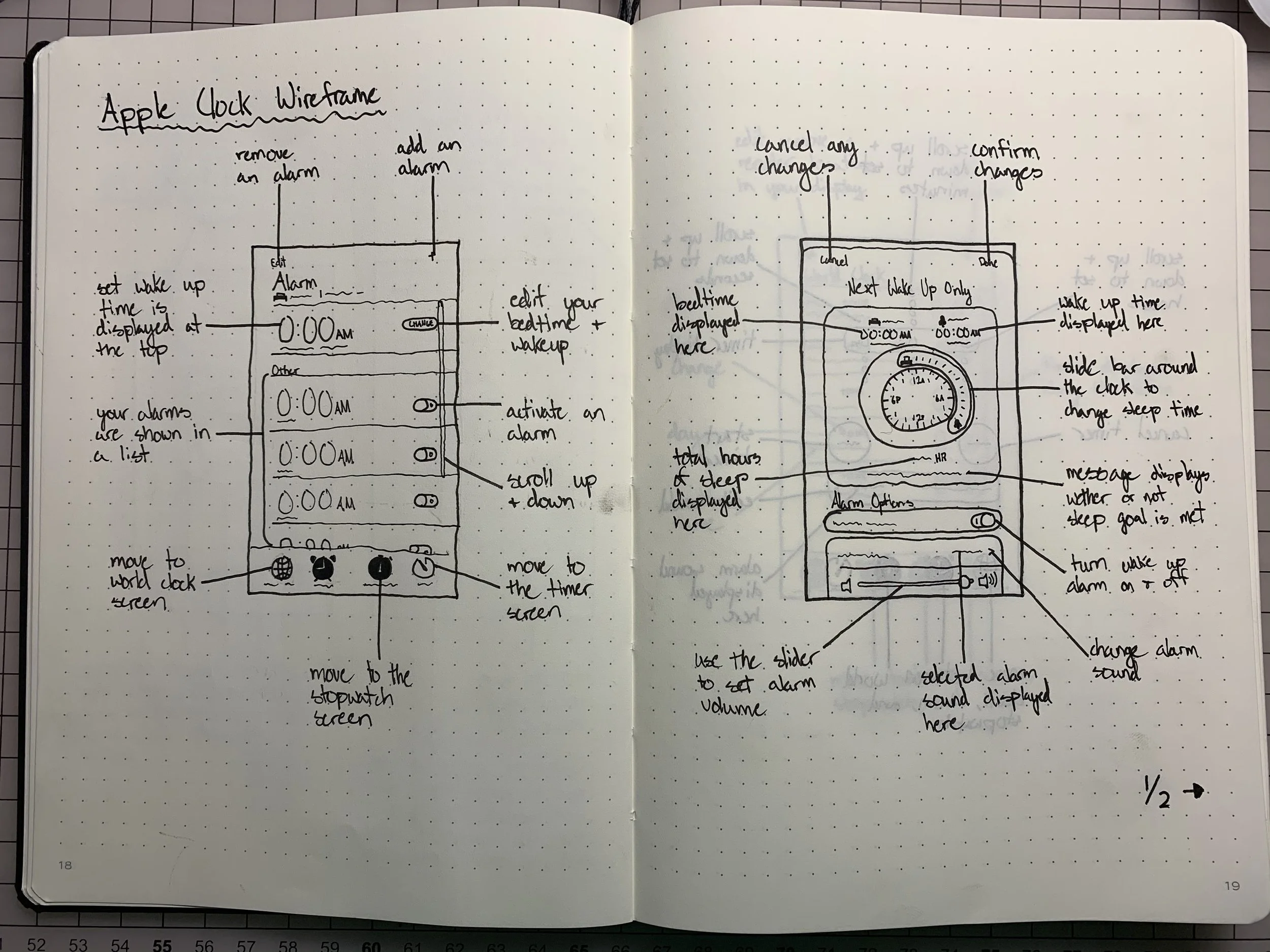 Apple Clock, found digital experience & improvements wireframes