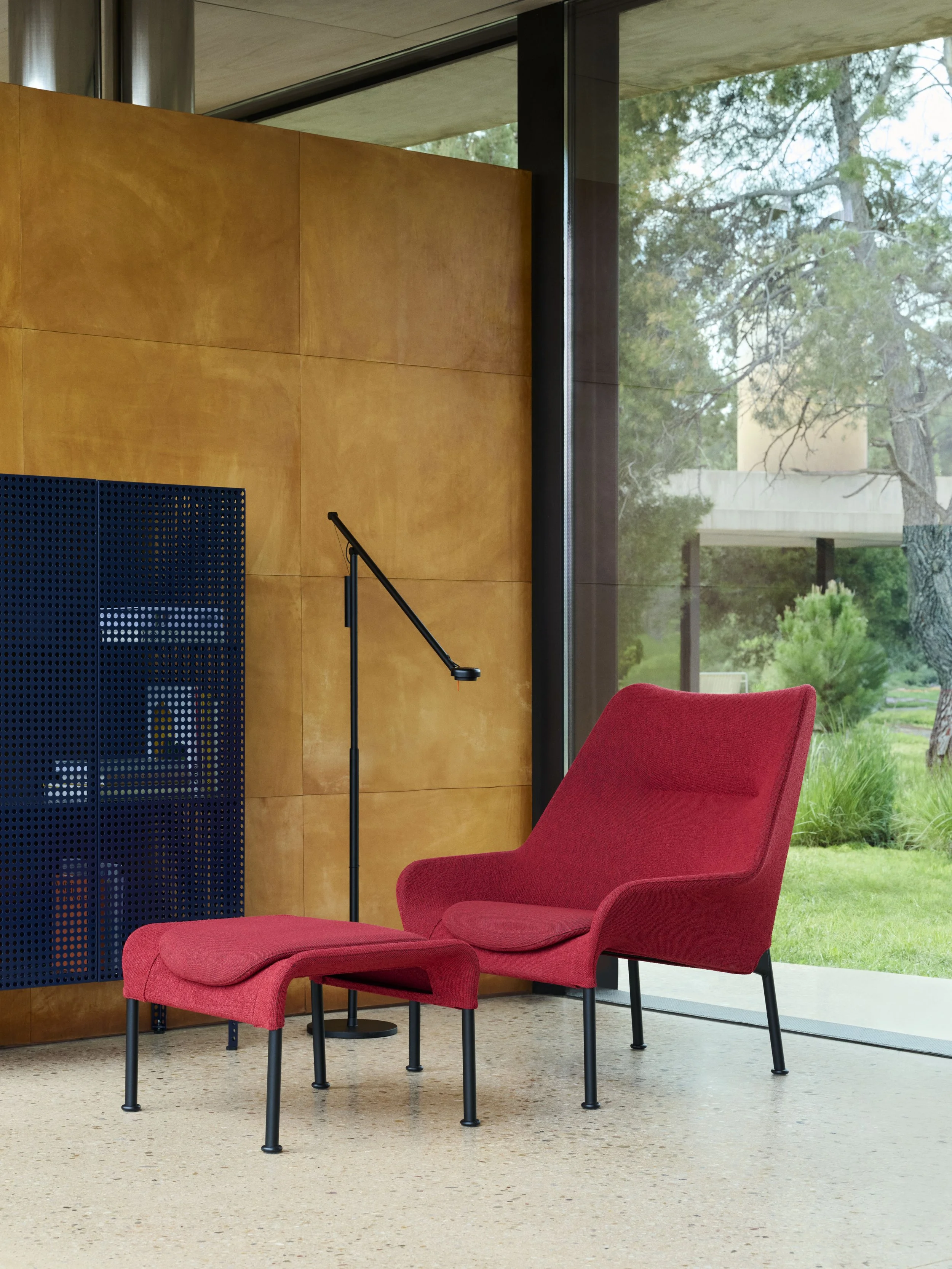 O2 Lounge Chair_O2 Ottoman Lift red w seat cushion Lift Soft red soft black base_Perforated Cabinet L steel blue.jpg