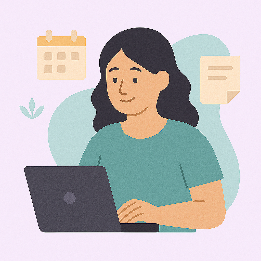 Woman wearing a hot pink jacket, sitting outside at a bistro table with a laptop