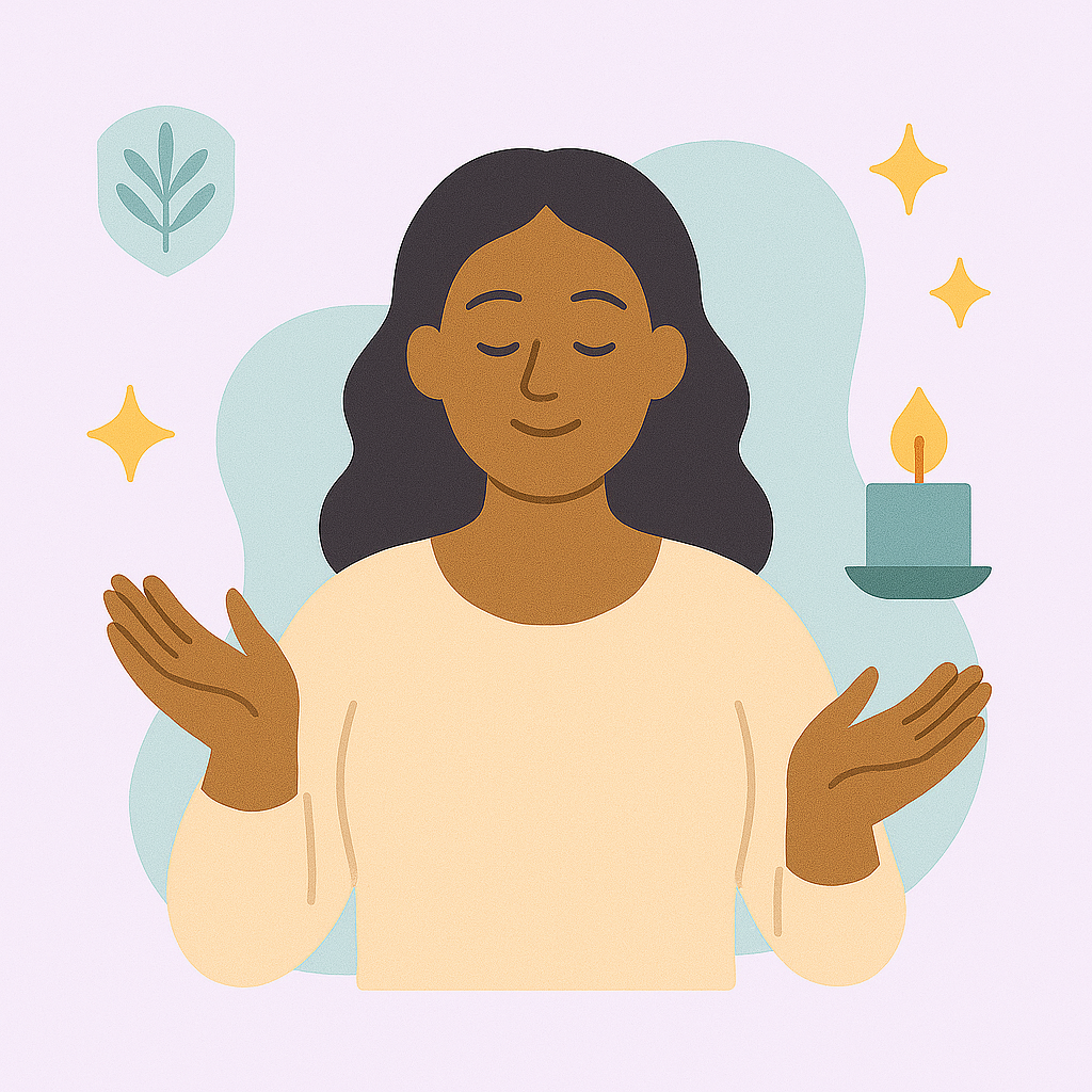 Woman with pigtail buns wearing a purple sequin top