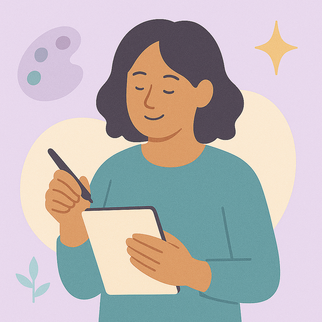 Person wearing a black bathing suit, jean shorts and a large bag, smiling and looking away