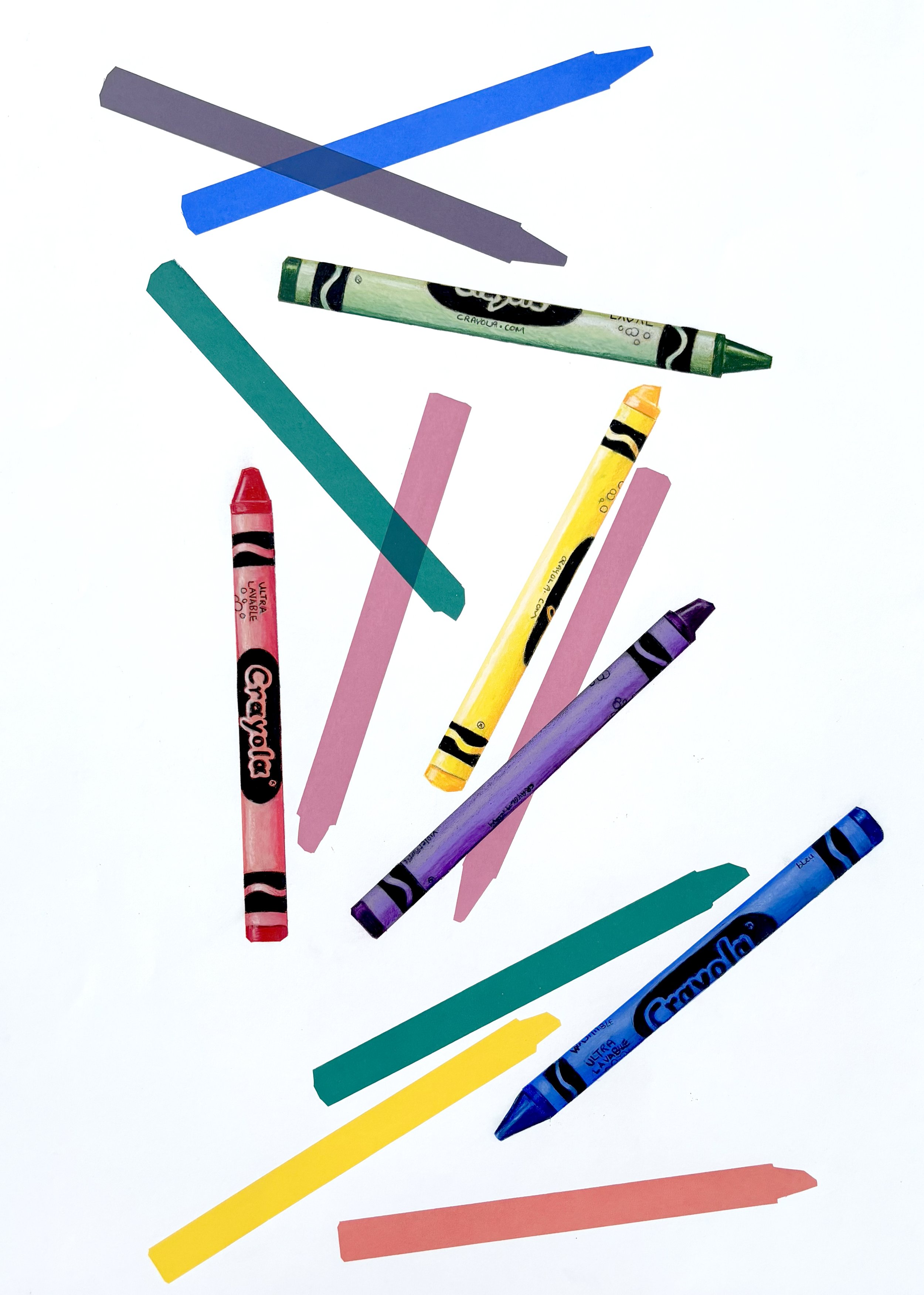 Crayons II, 2020, silkscreen and coloured pencil on paper, 18 x 24"