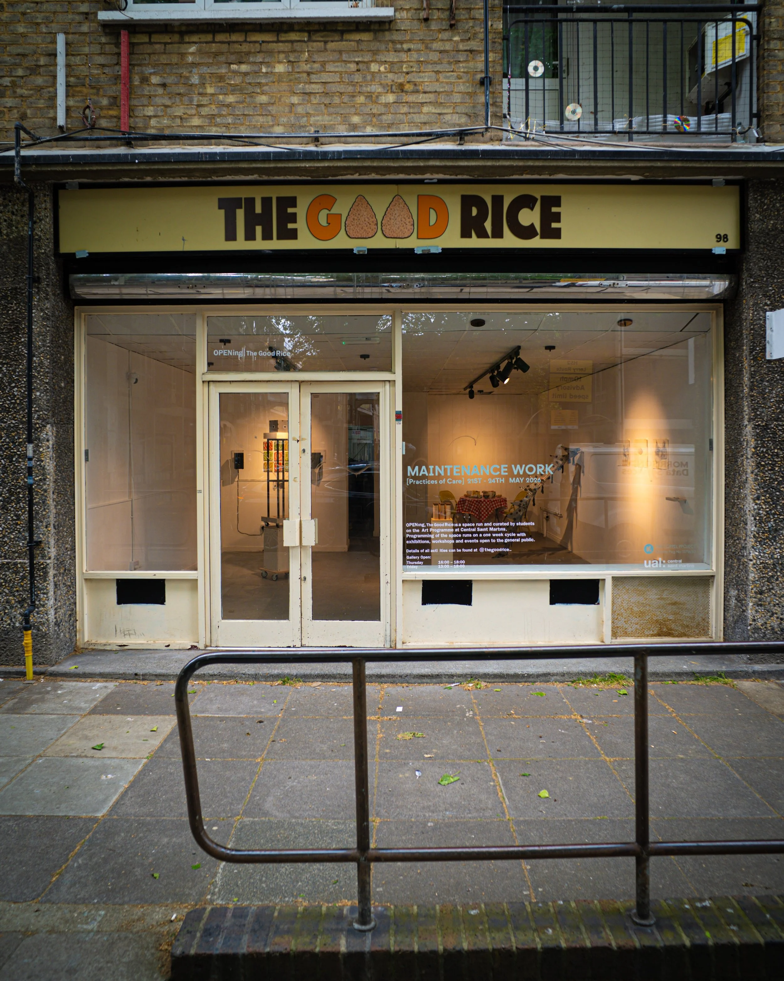 [maintenance work]
[Practices of Care]

Good Rice Gallery
98 Robert St
London NW1 3QP

Private View
21 May 2026, 6&ndash;9pm

Open 21&ndash;24 May 2026

Works by:
@abeer.altmm
@aminaajameel
@viaflavia
@kirsik_fineart
@bayaanmoradi
@louisedesplaces
@n