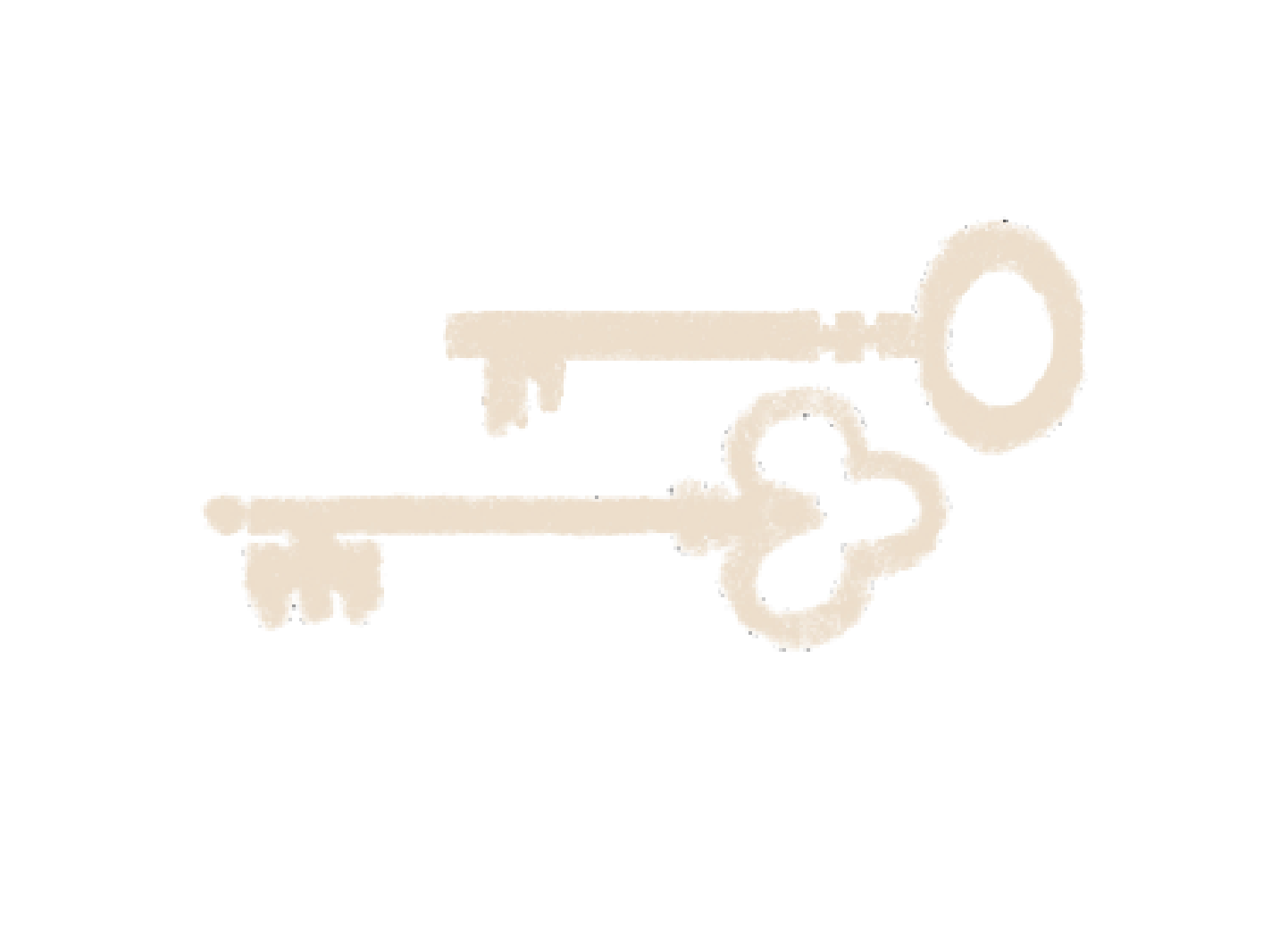 Two vintage keys, one larger and one smaller, are intertwined and appear to be made of metal with a rustic or antique finish.