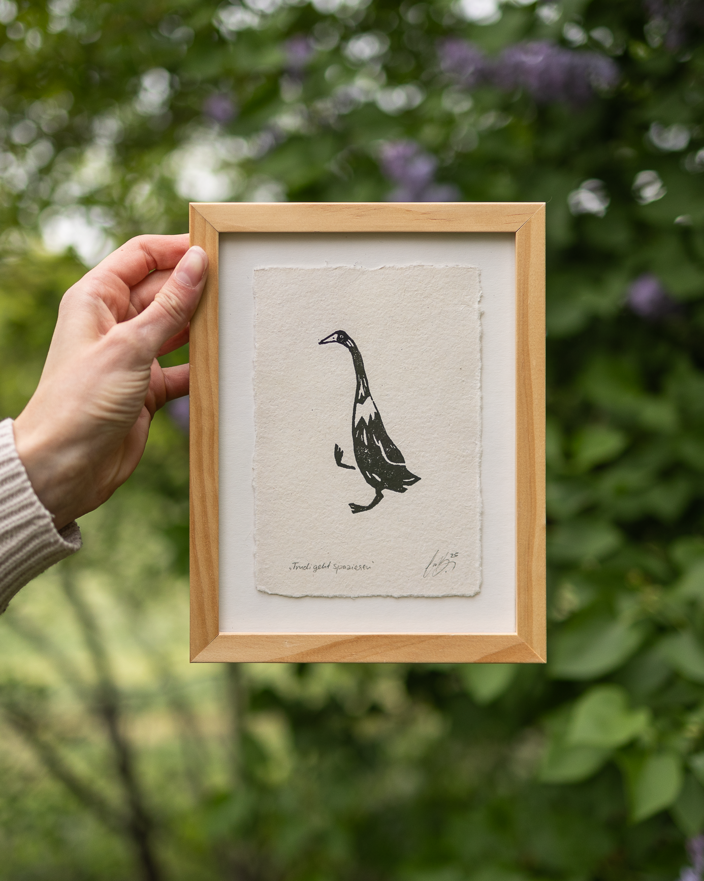 "Trudi geht spazieren" framed linocut
