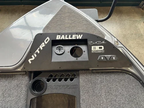 Clean custom bow panel with Nitro branding, Customer's Name and Signature —built for anglers who care about the details.