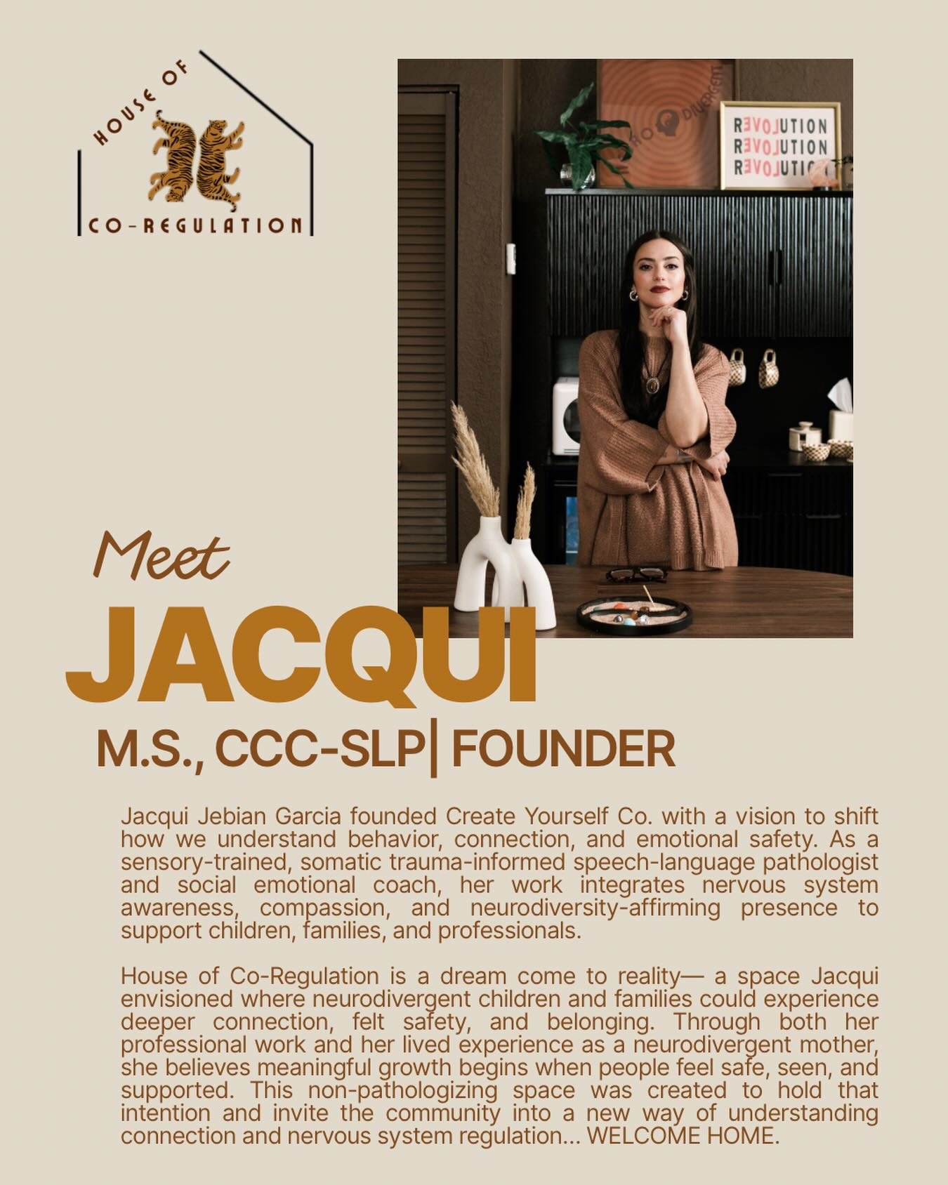 Behind every meaningful space is a vision that begins long before the doors open. 🤎

For Jacqui Jebian Garcia, founder of Create Yourself Co., the dream of House of Co-Regulation came from years of supporting families and professionals in understand