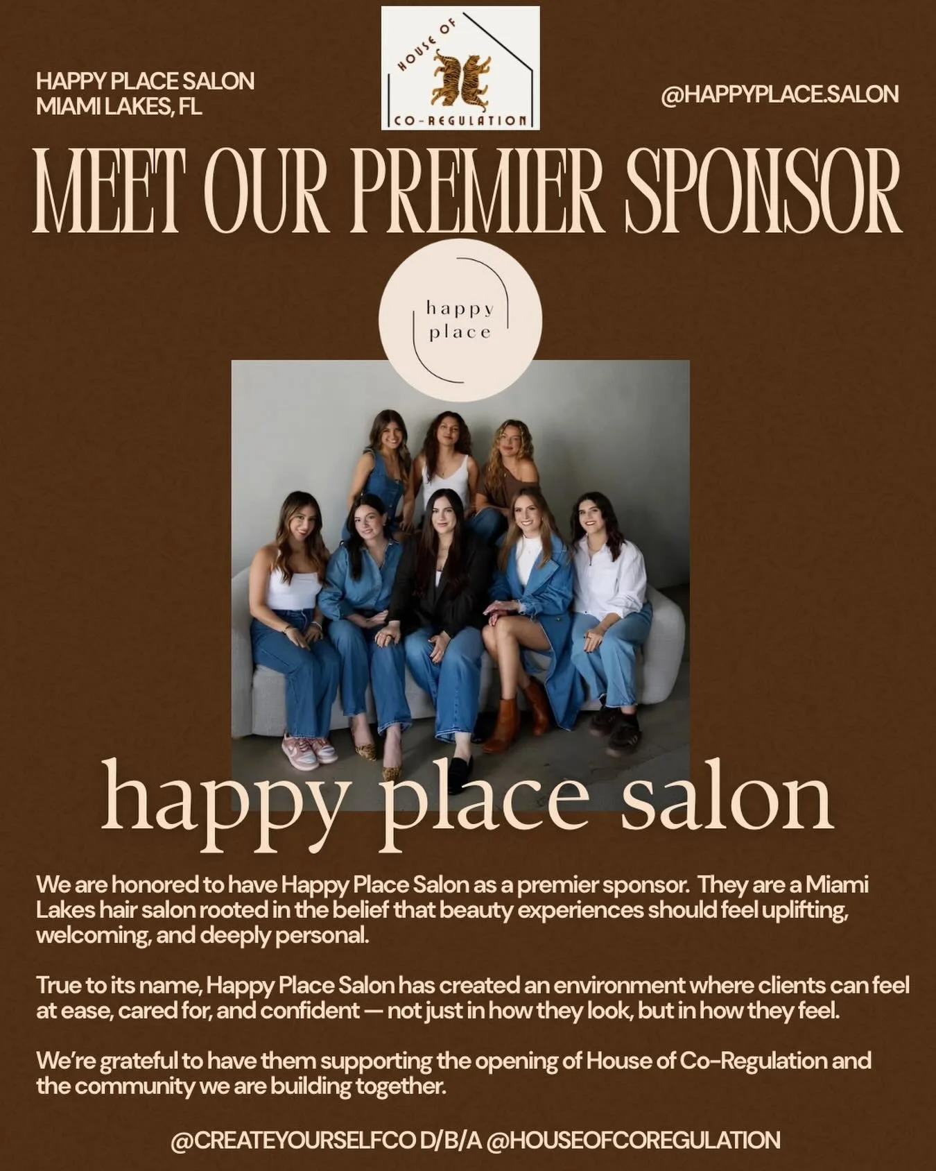 We are honored to recognize @happyplace.salon as a Premier Sponsor of the House of Co-Regulation Grand Opening.

Their support plays an important role in helping us bring this vision to life&mdash; creating a non-pathologizing space where children, f