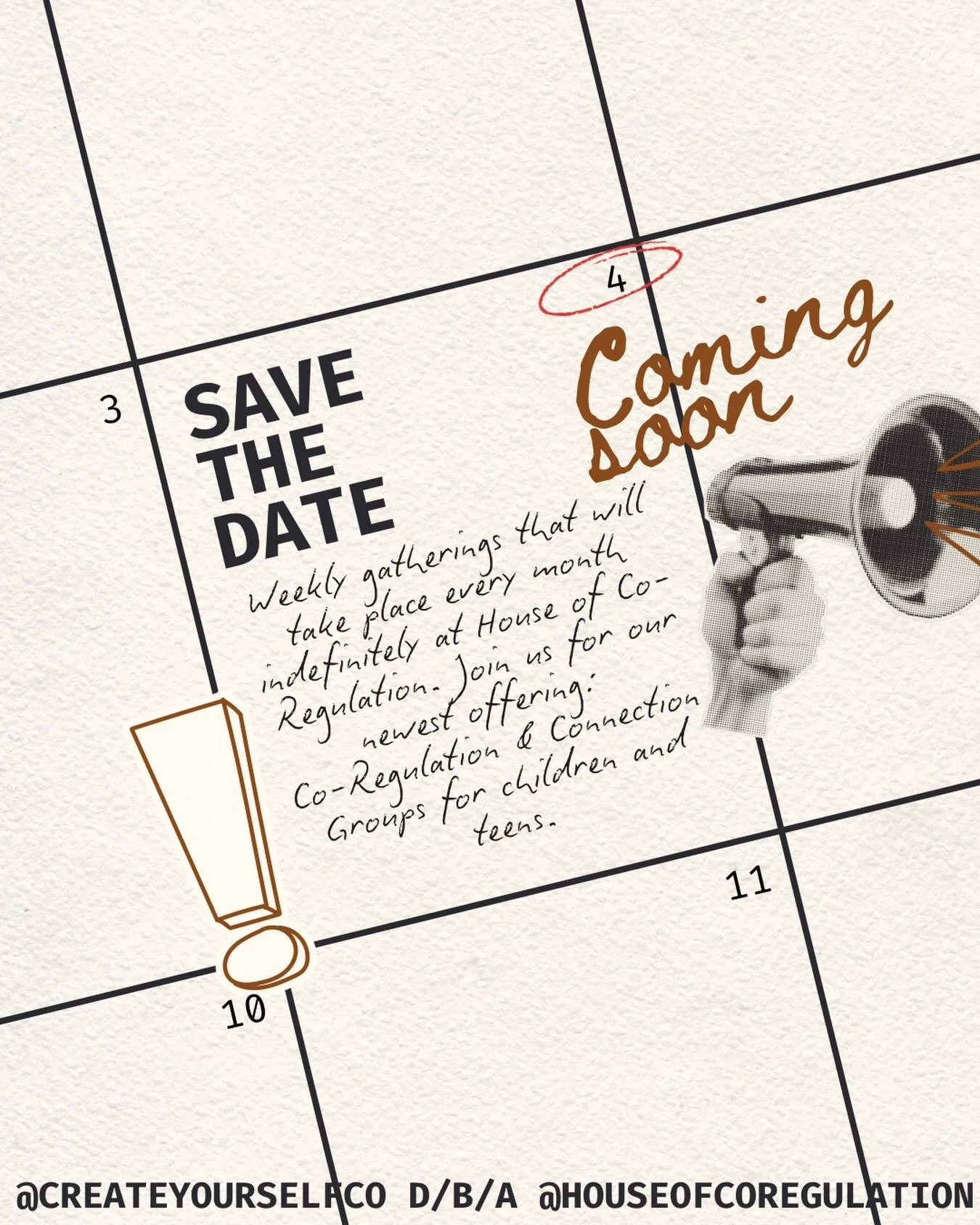 This is your invitation to something different.

Starting May 4th, we open space for Co-Regulation &amp; Connection Groups at House of Co-Regulation&hellip;.
a space where neurodivergent children and teens don&rsquo;t have to mask in order to belong.