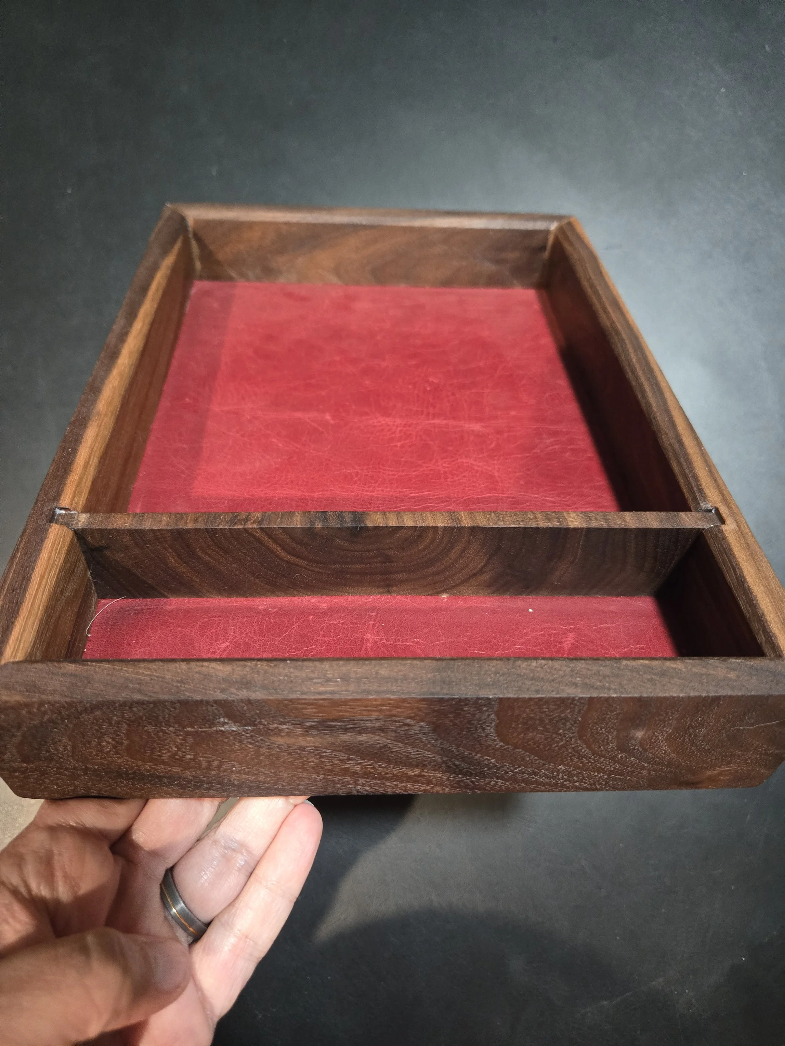 Custom Dice Tray - Padded Leather Base & Dice Staging Area-Walnut Wood