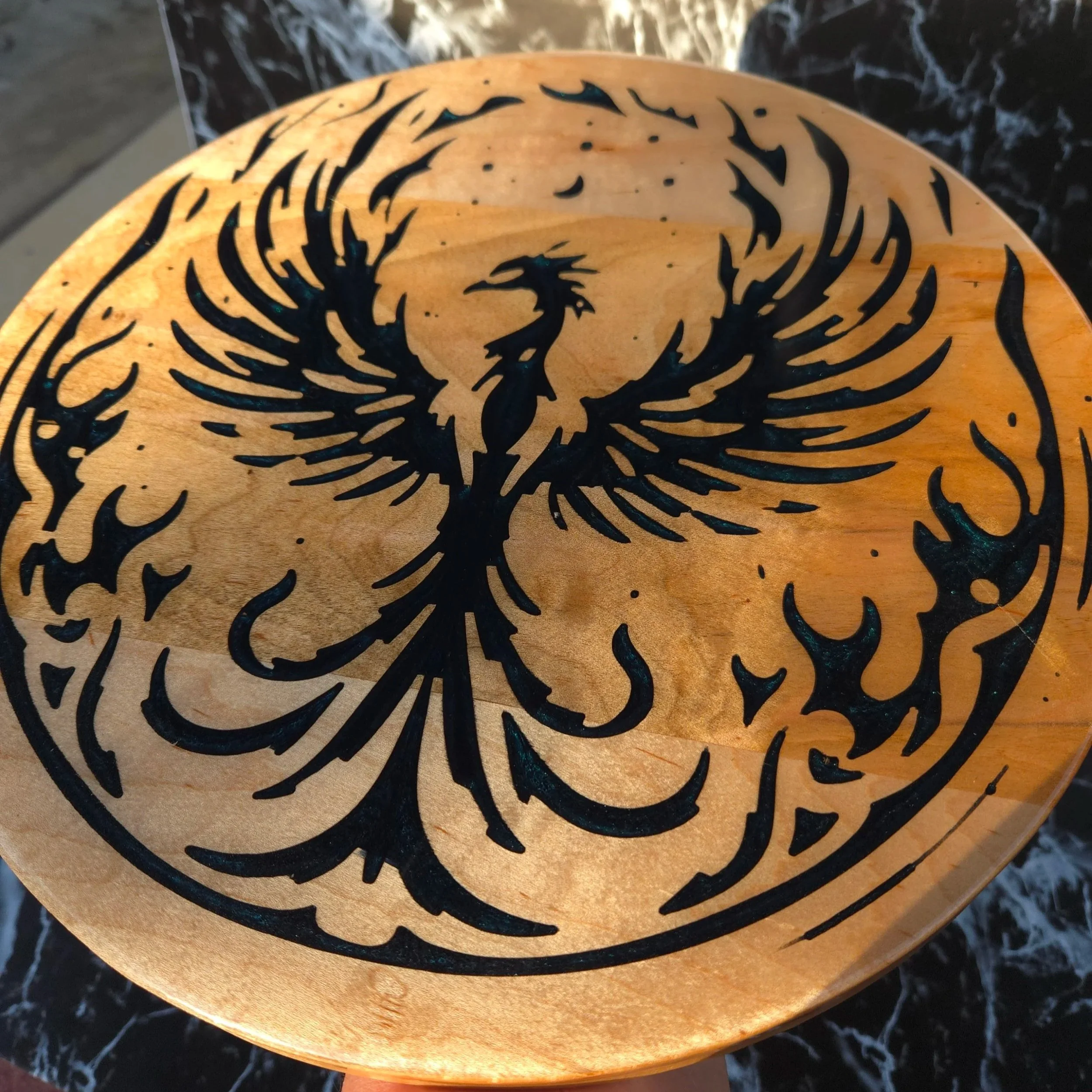 Dark Phoenix Wall Art — Ambrosia Maple & Vulcan Forge Blue Resin