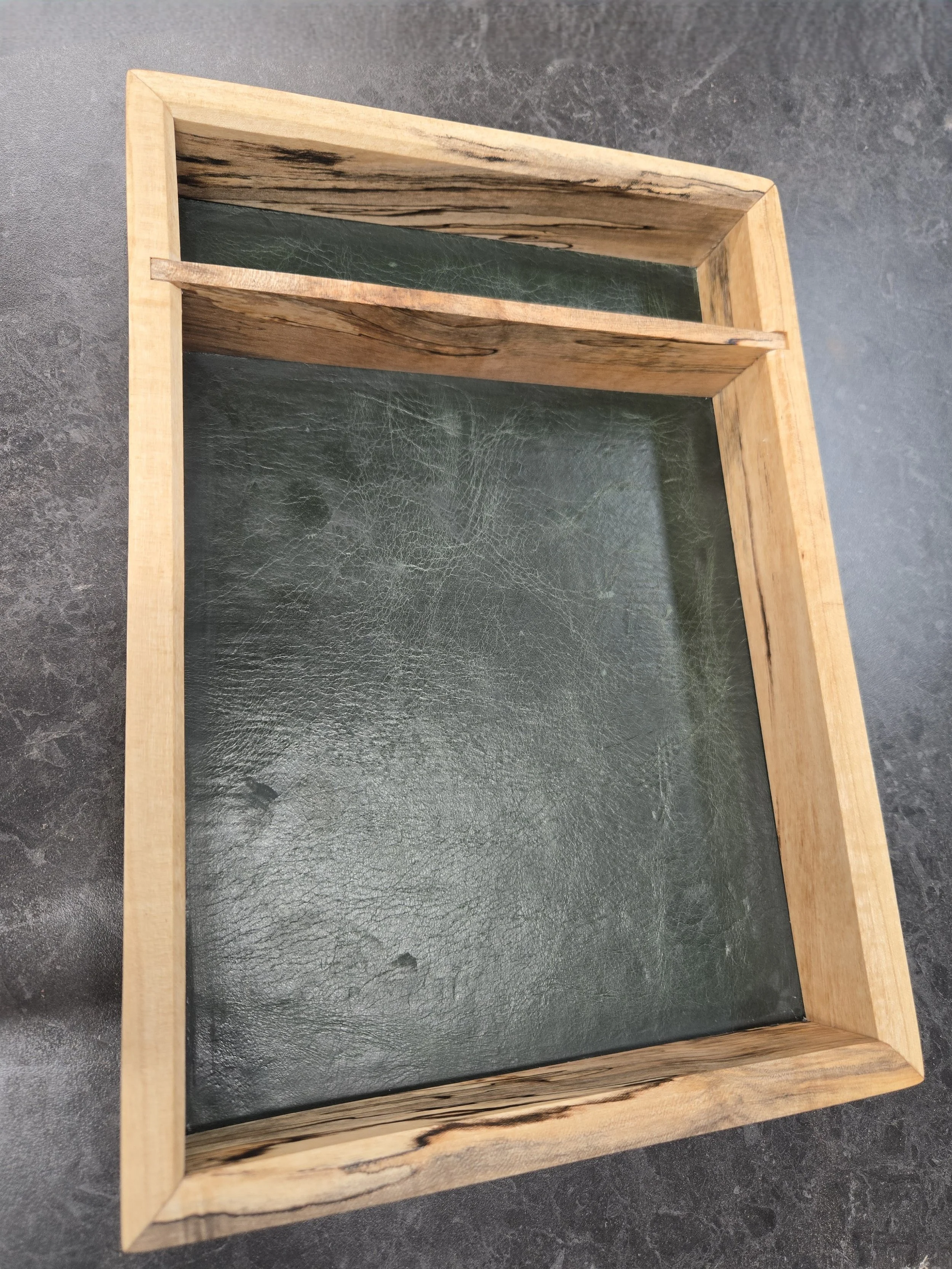 Custom Dice Tray - Padded Leather Base & Dice Staging Area-Sycamore Wood