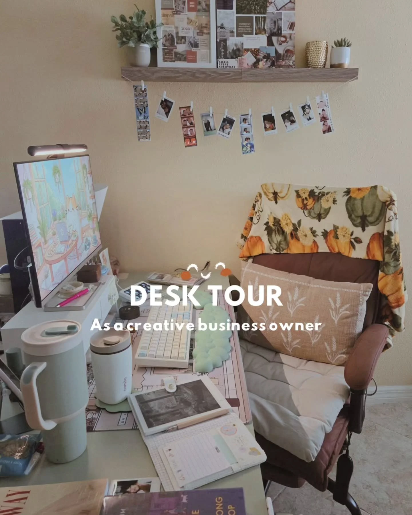 I've gotten messages about my desk set up and how cozy and cute it is. So I wanted to share a little more about how that looks. 🥰

This desk set up took years of finding pieces and putting it together. So this is a quick reminder that you don't need