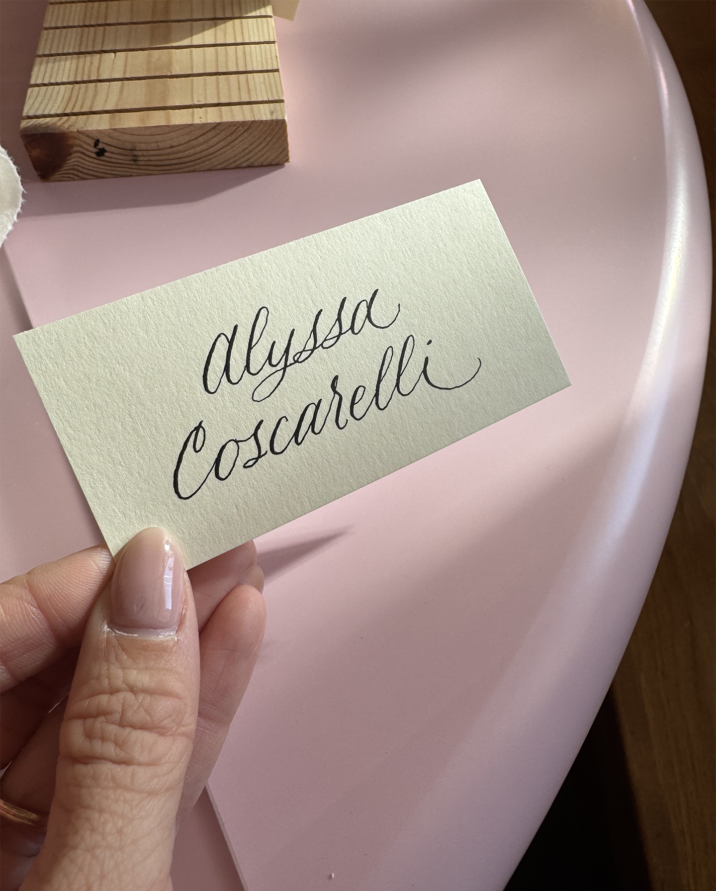 Beautifully scripted name for brand activation place card
