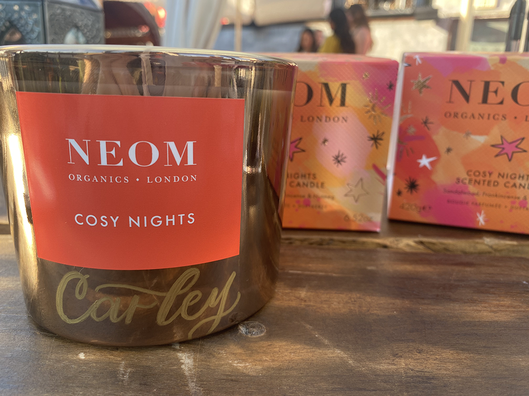 Neom organics candle hand lettered