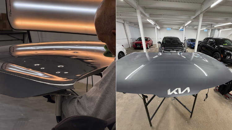 Subaru Outback before and after hail damage repair in Denver
