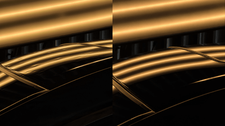Ford F-150 hood before and after hail damage repair in Denver