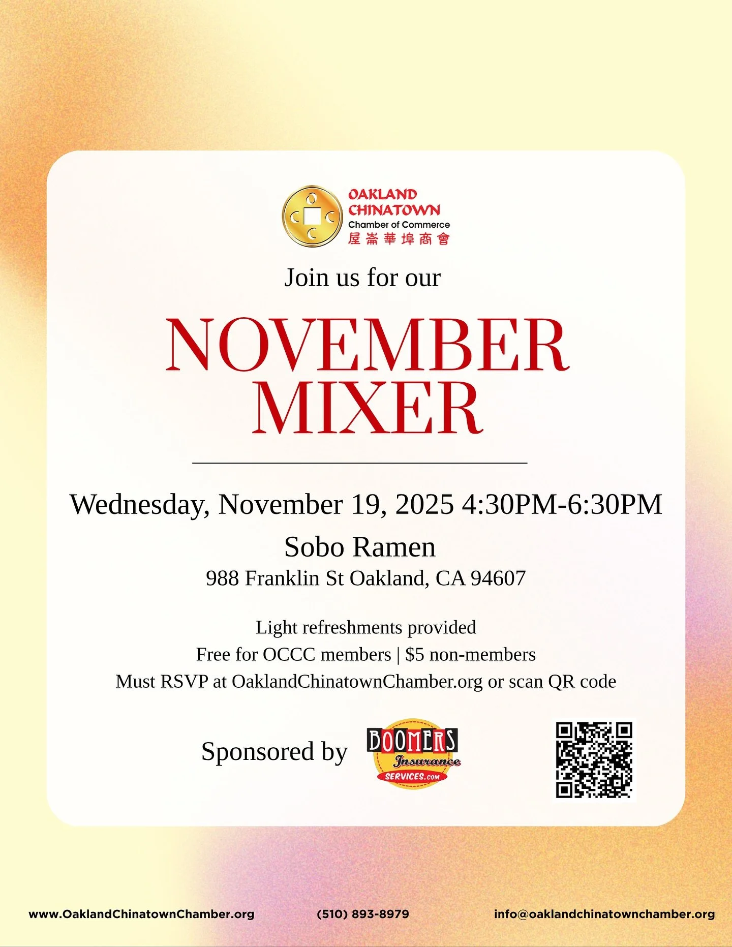 November Mixer is coming soon! 🎉

Our next mixer will be sponsored by Boomers Insurance Services @boomersinsurance. We&rsquo;ll be diving into the topic of health insurance, something good to know as open enrollment is upon us. 💡Don&rsquo;t miss ou