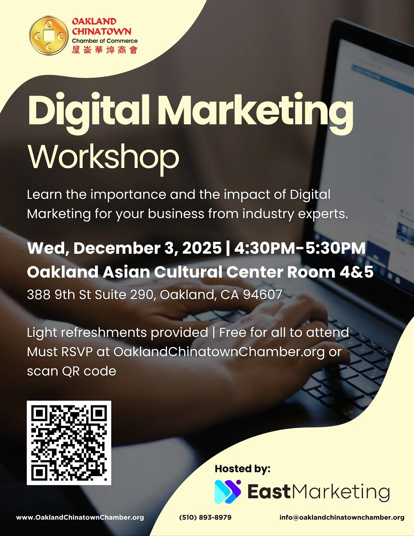 🚀Get ready to elevate your business! Join us for a Digital Marketing workshop lead by industry leaders. 準備好提升您的業務吧！加入我們，由業界領袖主導的數位行銷講座。

Learn the importance and the impact of Digital Marketing for your business.
同專家學習數位行銷對您企業的重要性與影響力。

📅 Wednesday