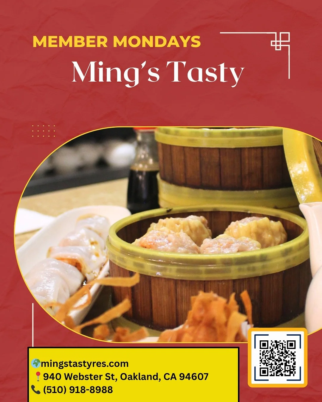🥟Member Mondays Spotlight 🥟

This week, we are highlighting Ming&rsquo;s Tasty! This Chinese eatery is acclaimed for its authentic dim sum offerings. The menu features a variety of traditional dishes, including crispy BBQ pork buns and succulent sh