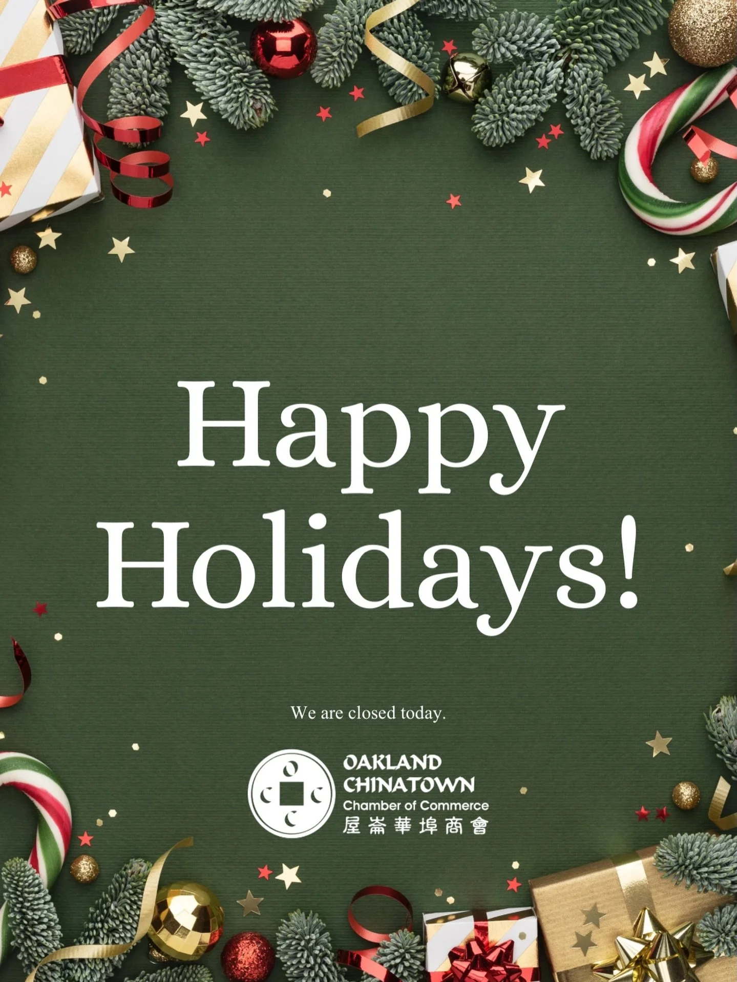 🎉✨ Happy Holidays from the Oakland Chinatown Chamber! ✨🎉
聖誕節快樂！來自屋崙華埠商會的祝福

This season, we celebrate the vibrant spirit, rich culture, and incredible community that make Oakland Chinatown so special. Thank you for supporting our local businesses, 