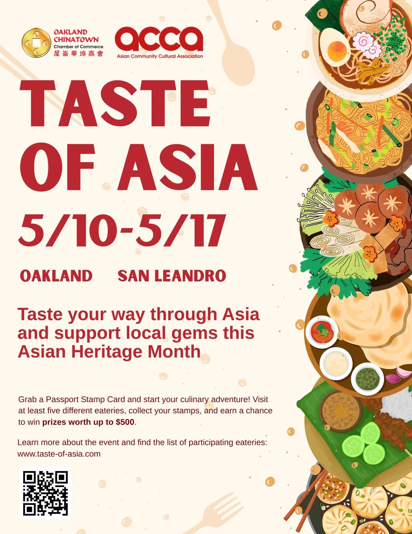 May is AANHPI month and we are debuting a new event in collaboration with Asian Community Cultural Association! Taste of Asia is from May 10-17. Taste your way through Asia and support local! Visit Oakland and San Leandro at our participating eaterie