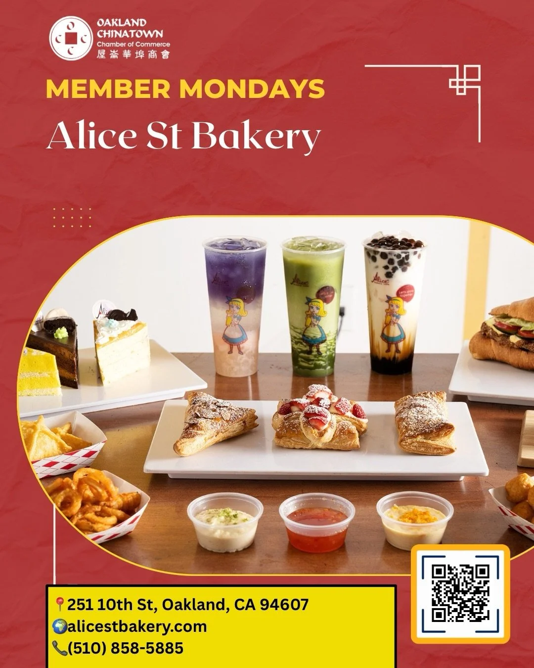 🍰Member Mondays!

A longtime favorite in Oakland Chinatown, Alice Street Bakery has been serving up fresh, delicious Chinese pastries and baked goods. This neighborhood staple is a go-to spot for community members and visitors alike. Some favorites 