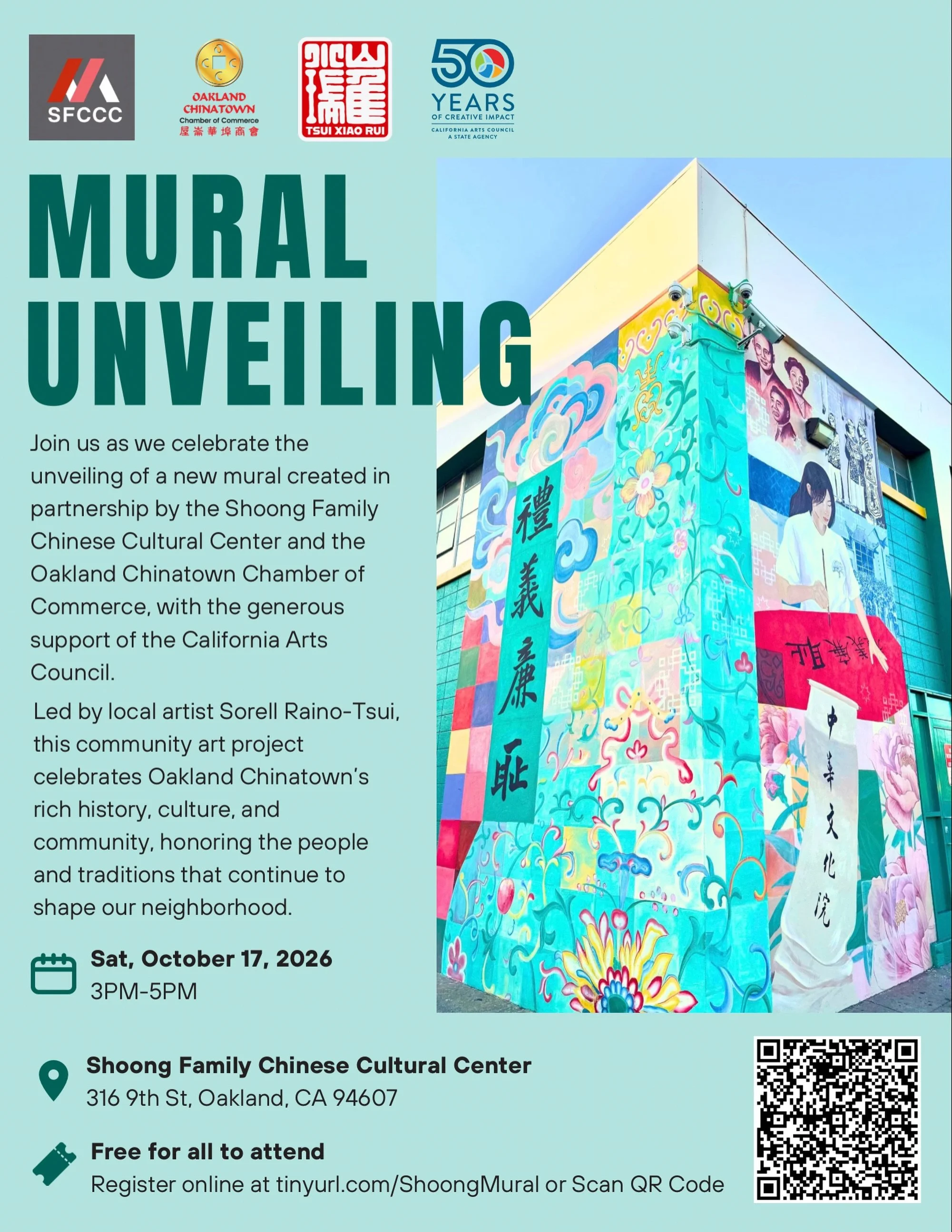 🎨Discover a new piece of Oakland Chinatown

Join us for the unveiling of &ldquo;Enduring Legacy,&rdquo; a new mural celebrating the history, culture, and community of Oakland Chinatown. This is created in partnership by the Shoong Family Chinese Cul