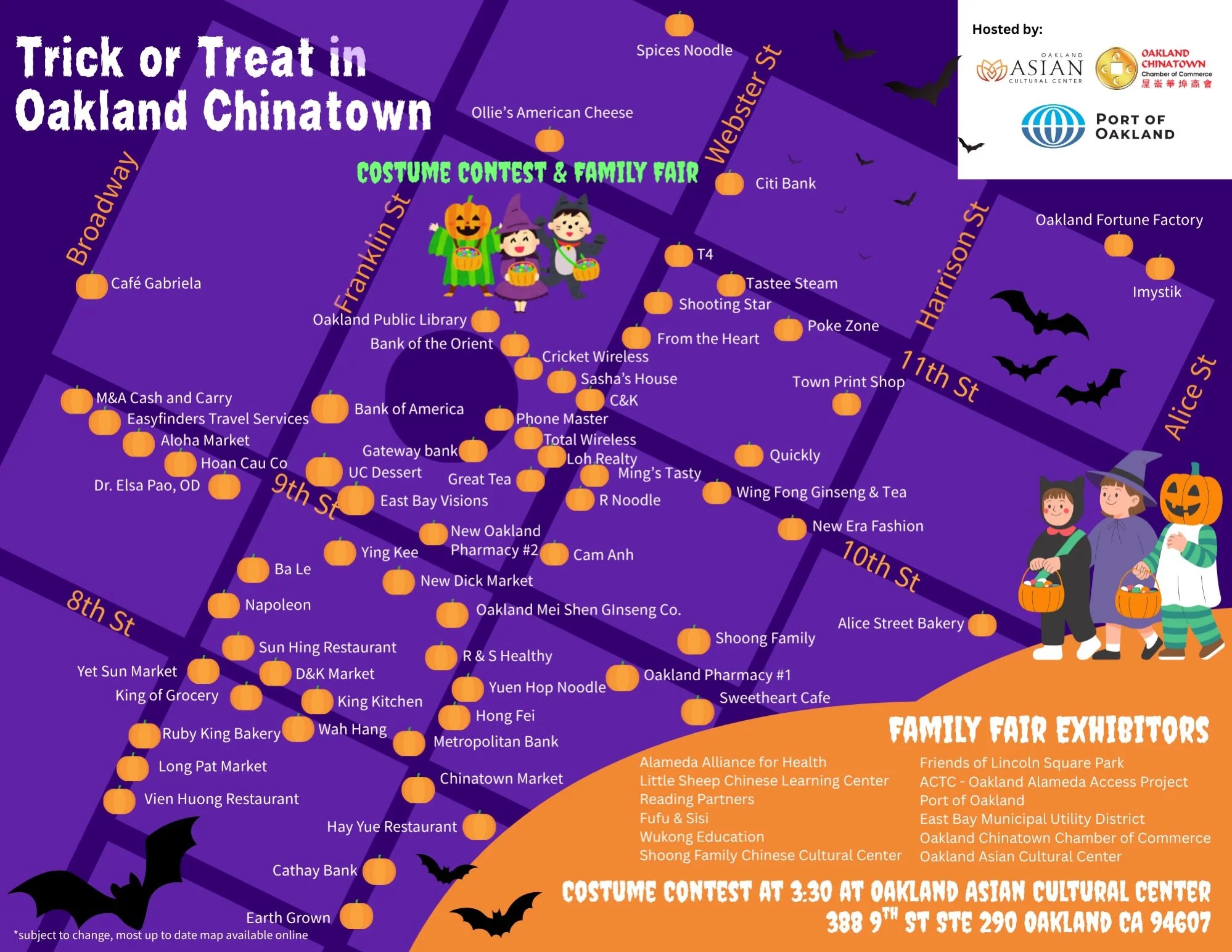 🎃👻 TRICK-OR-TREAT IN OAKLAND CHINATOWN! 👻🎃

Get ready for an afternoon of Halloween fun! 🍬 Join us on Friday, October 30, from 2&ndash;4 PM for trick-or-treating, family-friendly activities, games, and more in Oakland Chinatown!

🥸 HALLOWEEN CO
